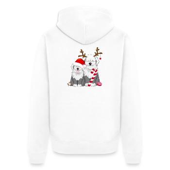 deux mignons chiens bobtail célèbrent Noël - Veste à capuche bio Premium Unisexe - blanc - Dos - Thijin (182cm)