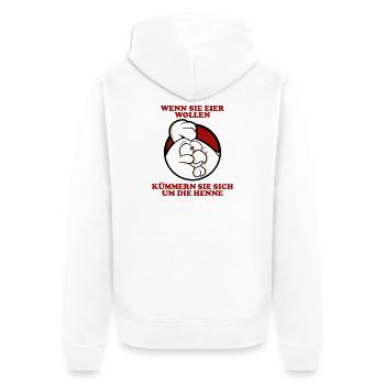 Kümmern Sie sich um die Henne 2 - Unisex Premium Bio Zip Hoodie - Weiß - Hinten - Thijin (182cm)
