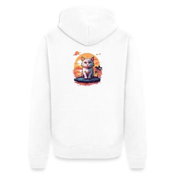 Mignon petit chat au bord de la mer - Veste à capuche bio Premium Unisexe - blanc - Dos - Thijin (182cm)