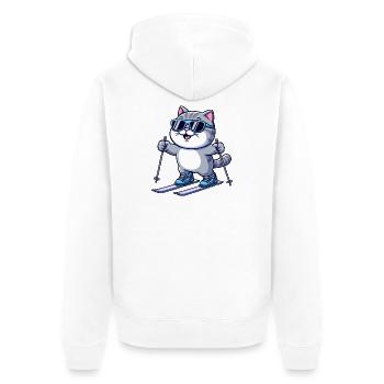 British Shorthair Katze beim Skifahren Winter - Unisex Premium Bio Zip Hoodie - Weiß - Hinten - Thijin (182cm)