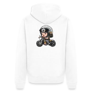 bébé motard, futur motard, baby biker - Veste à capuche bio Premium Unisexe - blanc - Dos - Thijin (182cm)