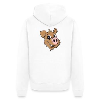 Schweinehund- lächelnd - Unisex Premium Bio Zip Hoodie - Weiß - Hinten - Thijin (182cm)
