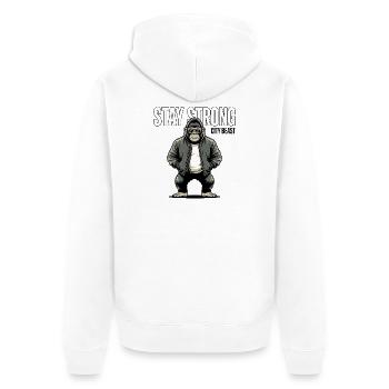 Bleib stark, Stadtbestien-Gorilla - Unisex Premium Bio Zip Hoodie - Weiß - Hinten - Thijin (182cm)