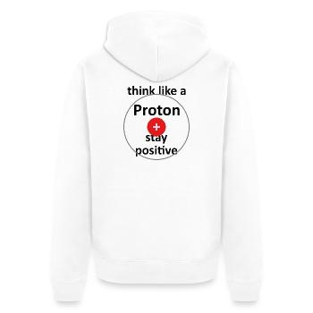 Unispruch "like a proton" Geschenk, Studenten - Unisex Premium Bio Zip Hoodie - Weiß - Hinten - Thijin (182cm)
