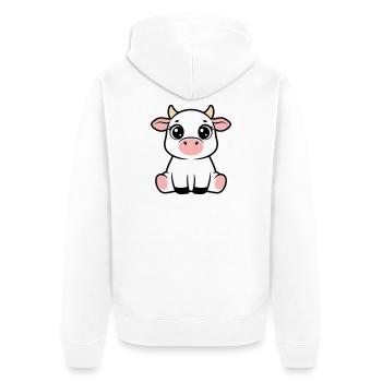 Cute Calf Baby Cow Sitting Kawaii - Unisex Premium Organic Zip Hoodie - white - Back - Thijin (182cm)