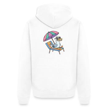 Möwe macht Urlaub - Unisex Premium Bio Zip Hoodie - Weiß - Hinten - Thijin (182cm)