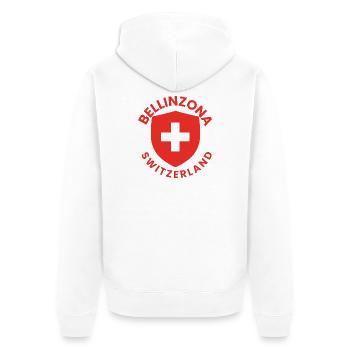 Bellinzona-Schild Schweizer Flagge - Unisex Premium Bio Zip Hoodie - Weiß - Hinten - Thijin (182cm)