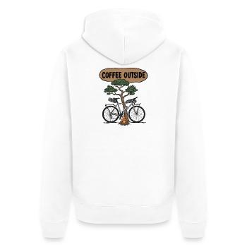 Coffee Outside Bike Ink Sketch - Unisex Premium Organic Zip Hoodie - white - Back - Thijin (182cm)