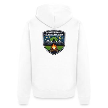Wenig Komfort – Viel Natur Campbadge - Unisex Premium Bio Zip Hoodie - Weiß - Hinten - Thijin (182cm)