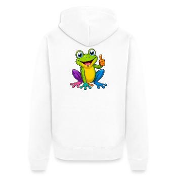 Dessin animé grenouille colorée pouce levé animal drôle - Veste à capuche bio Premium Unisexe - blanc - Dos - Thijin (182cm)