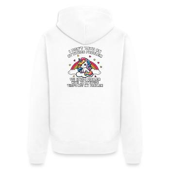 Unicorn mit Regenbogen Attitüde nicht mein Problem - Unisex Premium Bio Zip Hoodie - Weiß - Hinten - Thijin (182cm)