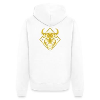 Geometric Bull - Pure Strength - Zodiac Sign Taurus - Unisex Premium Organic Zip Hoodie - white - Back - Thijin (182cm)