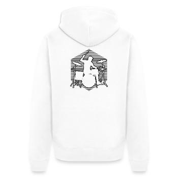Geschenkidee für den Drummer mit Schlagzeugspielen - Unisex Premium Bio Zip Hoodie - Weiß - Hinten - Thijin (182cm)