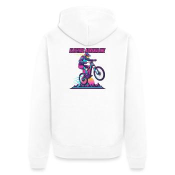 Elektrisches Adrenalin Synthwave E-MTB - Unisex Premium Bio Zip Hoodie - Weiß - Hinten - Thijin (182cm)