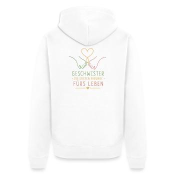 Geschwister Die Ersten Freunde - Unisex Premium Bio Zip Hoodie - Weiß - Hinten - Thijin (182cm)