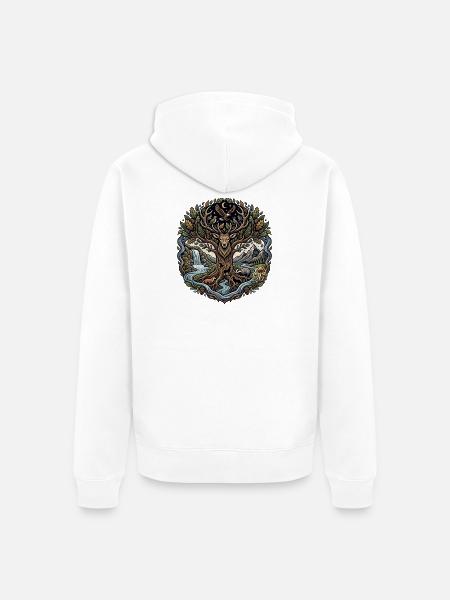 Mondwald Hirsch mit Flusslandschaft - Unisex Premium Bio Zip Hoodie - Weiß