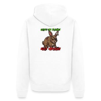 Save The Planet Eat Humans – Horror Motiv Hase - Unisex Premium Bio Zip Hoodie - Weiß - Hinten - Thijin (182cm)