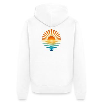 Sonnenaufgang am Wasser - Unisex Premium Bio Zip Hoodie - Weiß - Hinten - Thijin (182cm)
