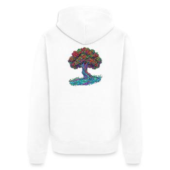Baum des Lebens – Psychedelic Regenbogen Motiv - Unisex Premium Bio Zip Hoodie - Weiß - Hinten - Thijin (182cm)
