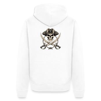 Piratenschädel mit gekreuzten Säbeln - Unisex Premium Bio Zip Hoodie - Weiß - Hinten - Thijin (182cm)