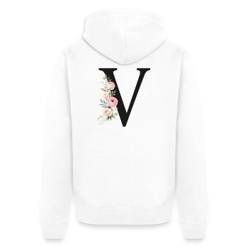 V Buchstabe Monogram Floral - Unisex Premium Bio Zip Hoodie - Weiß - Hinten - Thijin (182cm)