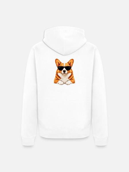 Corgi mit Sonnenbrille - Unisex Premium Bio Zip Hoodie - Weiß