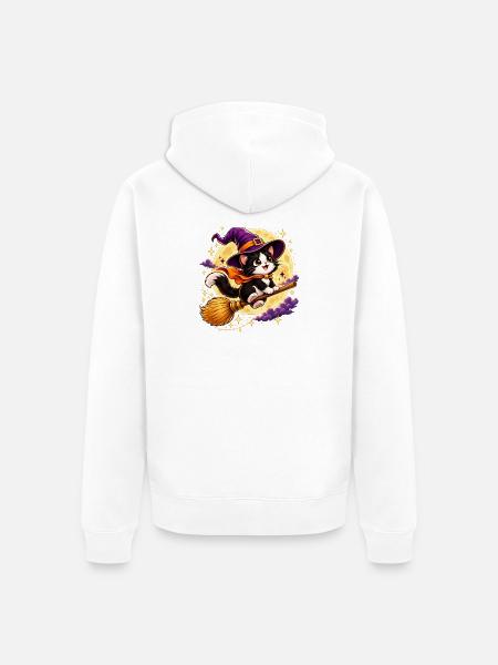 Hexen Katze im Mondschein Halloween - Unisex Premium Bio Zip Hoodie - Weiß