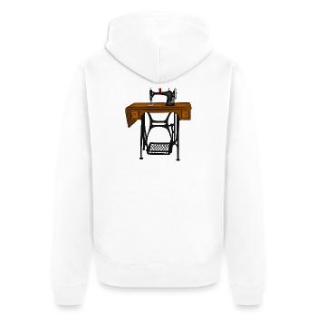Schneider Handwerk Naehmaschine - Unisex Premium Bio Zip Hoodie - Weiß - Hinten - Thijin (182cm)