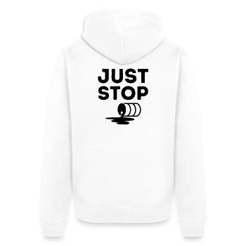 Just Stop Oil, Oil, Environment - Unisex Premium Organic Zip Hoodie - white - Back - Thijin (182cm)