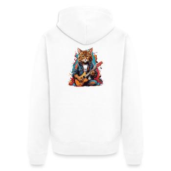Cat With Guitar - Unisex Premium Organic Zip Hoodie - white - Back - Thijin (182cm)