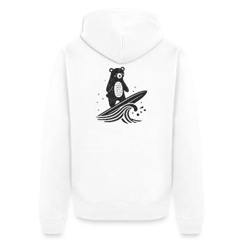 Surfender Bär – Spielerische Tier Illustration - Unisex Premium Bio Zip Hoodie - Weiß - Hinten - Thijin (182cm)