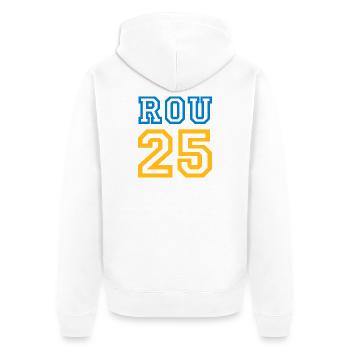 ROMANIA - Unisex Premium Bio Zip Hoodie - Weiß - Hinten - Thijin (182cm)