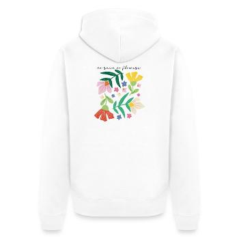 No Rain No Flowers – Florales Motiv 🌼✨ - Unisex Premium Bio Zip Hoodie - Weiß - Hinten - Thijin (182cm)