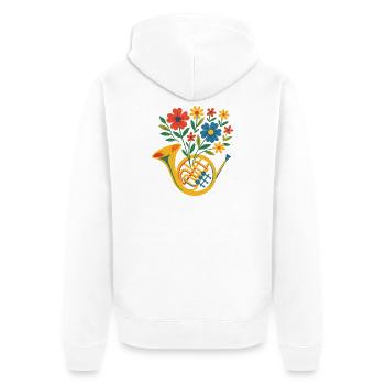 Floral Horn Bouquet - Unisex Premium Organic Zip Hoodie - white - Back - Thijin (182cm)