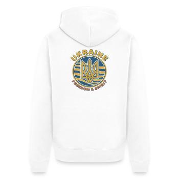 Ukraine Freiheit Geist Emblem - Unisex Premium Bio Zip Hoodie - Weiß - Hinten - Thijin (182cm)
