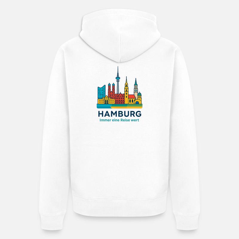 Silhouette de Hambourg Toujours à visiter - Veste à capuche bio Premium Unisexe - blanc