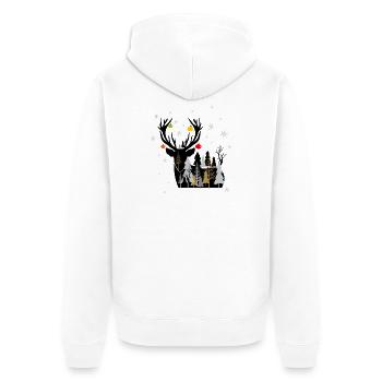 Winterwald mit Rentier  - Unisex Premium Bio Zip Hoodie - Weiß - Hinten - Thijin (182cm)