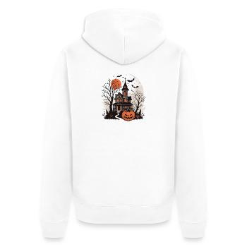 Maison Halloween et Citrouille Lumineuse - Veste à capuche bio Premium Unisexe - blanc - Dos - Thijin (182cm)