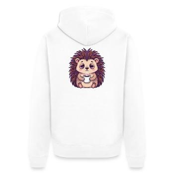 Süßer Igel Kaffee Koffein Cartoon Büroarbeiter - Unisex Premium Bio Zip Hoodie - Weiß - Hinten - Thijin (182cm)