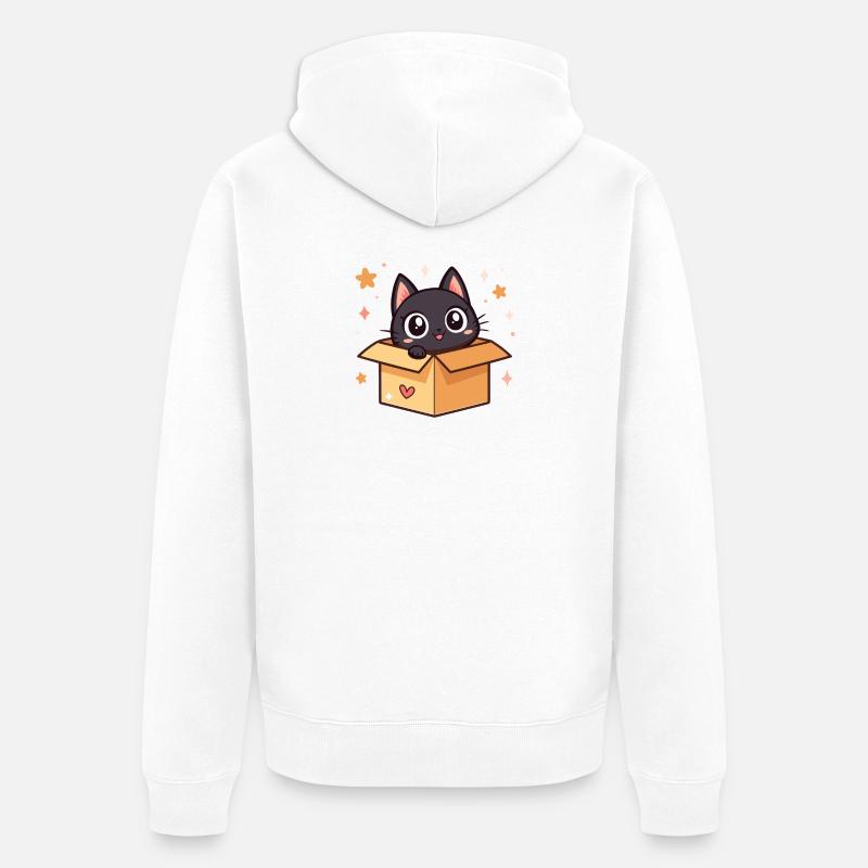 Chat noir mignon dans une boîte - Veste à capuche bio Premium Unisexe - blanc