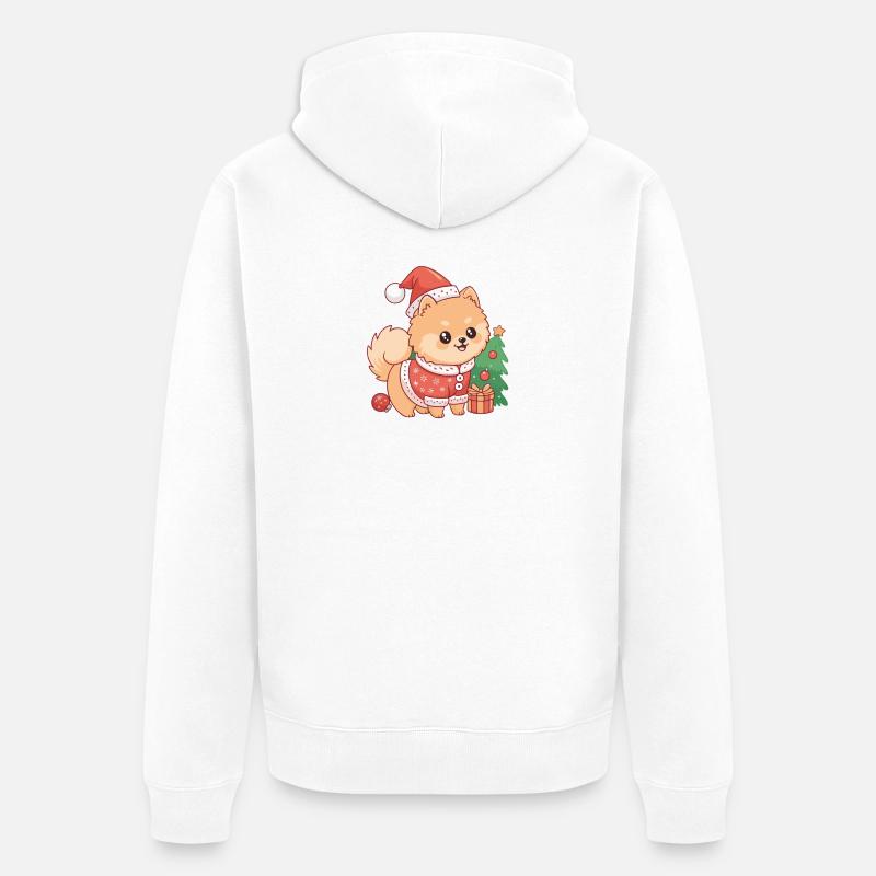 Chien Noël kawaii en pull - Veste à capuche bio Premium Unisexe - blanc