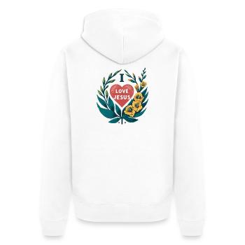 Liebe Jesus Herz Blumenkranz - Unisex Premium Bio Zip Hoodie - Weiß - Hinten - Thijin (182cm)