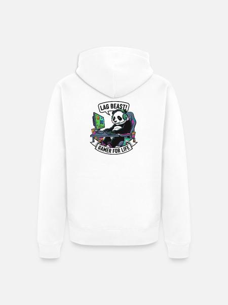 Lag Beast Panda Gamer Motiv - Unisex Premium Bio Zip Hoodie - Weiß