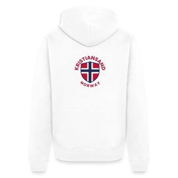 Kristiansand-Norwegen-Schildemblem - Unisex Premium Bio Zip Hoodie - Weiß - Hinten - Thijin (182cm)