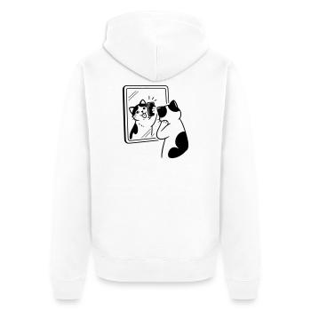 Katze Spiegel Selfie - Unisex Premium Bio Zip Hoodie - Weiß - Hinten - Thijin (182cm)