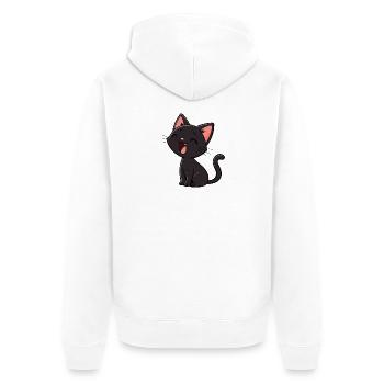 Minimal Laughing Black Kitten - Unisex Premium Organic Zip Hoodie - white - Back - Thijin (182cm)