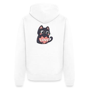 Schwarze Katze Kuschelherz Liebe - Unisex Premium Bio Zip Hoodie - Weiß - Hinten - Thijin (182cm)