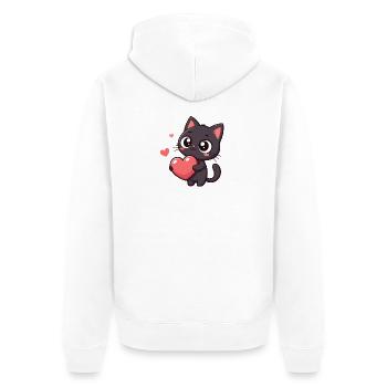 Chat kawaii tenant un cœur - Veste à capuche bio Premium Unisexe - blanc - Dos - Thijin (182cm)