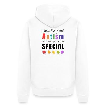 Sensibilisation à l’autisme : les personnes autistes regardent au-delà - Veste à capuche bio Premium Unisexe - blanc - Dos - Thijin (182cm)