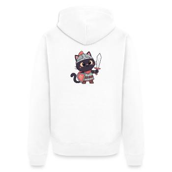 Cat Knight: Cute Sword and Shield - Unisex Premium Organic Zip Hoodie - white - Back - Thijin (182cm)